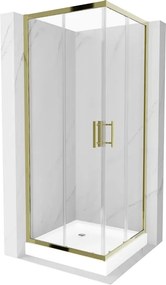 Mexen Rio cabina doccia quadrata 80 x 80 cm, trasparente, oro + piatto doccia Rio, bianco - 860-080-080-50-00-4510