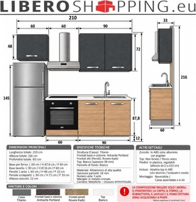 Cucina Modulare 210 cm Reversibile Rovere e Antracite
