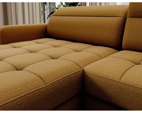 Divano angolare giallo allungabile/con contenitore (con penisola a destra/a U) e rivestimento in velluto Berrto – ELTAP