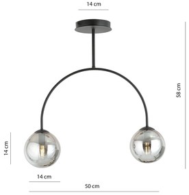 Plafoniera Moderna Archi 2 Luci In Acciaio Nero E Vetro Fumè