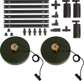Sistema a binario moderno nero con 2 lampade a sospensione verdi e 3 faretti monofase - Iconic Jeana Luxe Jina