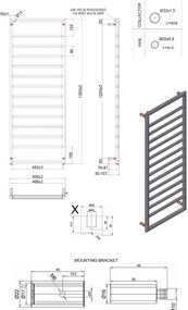 New Line R1 Radiatore Scaldasalviette 130x50 Cm 311w 14 Tubi Interasse 462 Mm In Ottone Cromo