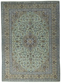 Kashan Tappeto 410x300 Verde (Iran) Annodato A Mano