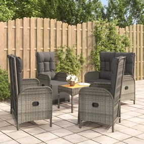 Set Da Pranzo Da Giardino 5 Pz Con Cuscini İn Polyrattan Grigio /