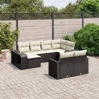 Set Divani da Giardino 10pz con Cuscini in Polyrattan Nero 3228896