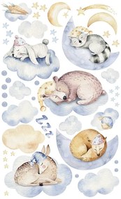 Adesivo murale per bambini con il motivo degli animali che dormono su una nuvola
