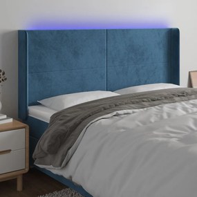 Testiera A Led Blu Scuro 203x16x118/128 Cm İn Velluto /