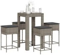 Set Bar da Giardino 5 pz con Cuscini in Polyrattan Grigio 3261451