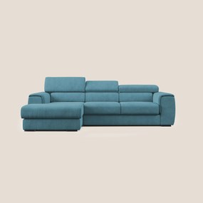 Zeno Divano angolare con pouf estraibile poggiapiedi in tessuto morbido impermeabile T02 azzurro