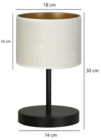 Lampada Da Tavolo 1 Luce Ganesha In Acciaio Nero E Paralume In Tessuto Beige