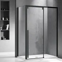 Box doccia 2 lati scorrevole trasparente anticalcare 8mm h200 santorini 500 nero, dimensioni 140x70