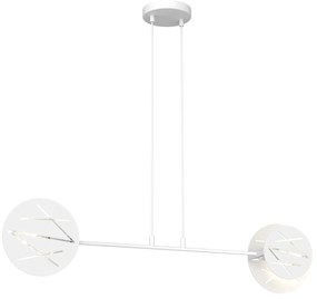 Lampadario 2 Luci Mercurio In Acciaio Bianco A Bracci E Diffusori A Cerchio