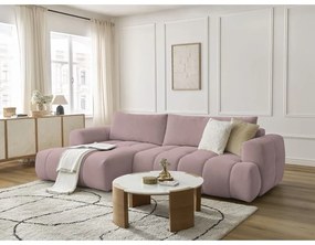 Divano angolare rosa allungabile e con contenitore (penisola a sinistra/chaise lounge) con rivestimento in ciniglia Fuji – Bobochic Paris