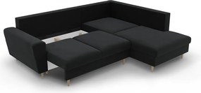 Divano angolare nero allungabile e con contenitore (con penisola a destra/a L) con rivestimento in velluto Kyoto – Cosmopolitan Design