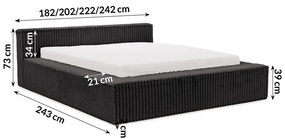 Letto matrimoniale imbottito nero con contenitore e rete inclusi 180x200 cm Cloe – Ropez