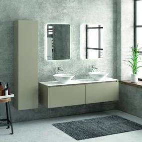 Kamalu - Composizione mobili bagno 155cm sospesa, composta da mobile, due specchi led e colonna SP-155B