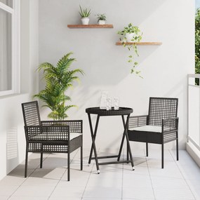 Set bistro da giardino 3 pezzi con cuscini rattan nero