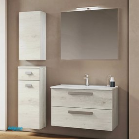 Mobile Bagno Sospeso "Angela 1" Da 80 Cm Composto Da Due Cassetti Lavabo E Specchio Con Lampada Led