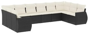 Set divani da giardino 10pz con cuscini in polyrattan nero