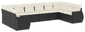 Set divani da giardino 10pz con cuscini in polyrattan nero