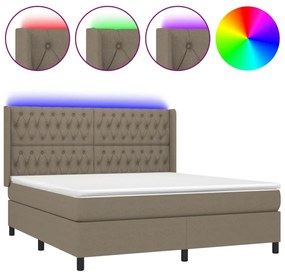 Letto a molle con materasso e led tortora 180x200 cm in tessuto