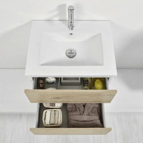 Mobile bagno sospeso 60 cm Duble rovere africa con lavabo e specchio