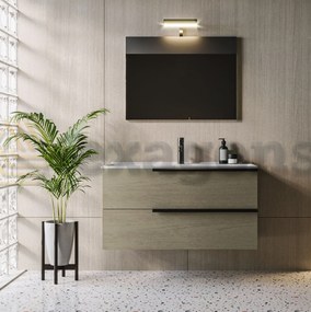 Mobile bagno stone 100x47 Elisa due cassetti con lavabo e Specchio A Filo con Lampada