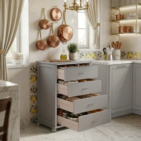 Cassettiera con ruote ICON 58X83h cm in Legno di Faggio a 4 Cassetti Laccato Tortora