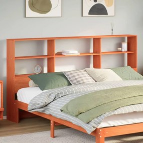 Testiera Con Ripiani Marrone Cera 180 Cm İn Legno Di Pino /