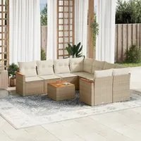 Set Divano da Giardino 9 pz con Cuscini Beige in Polyrattan 3225827