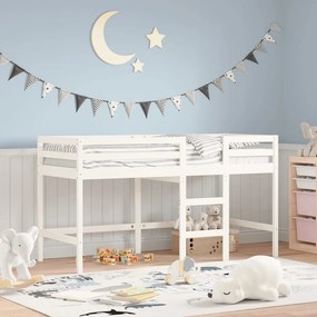 Letto Soppalco Con Scala Bambini Bianco 80x200cm Massello Pino /