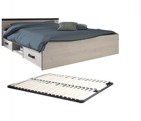 Letto con vani portaoggetti 140 x 190 cm 2 cassetti e 1 nicchia Naturale + Rete - PABLO