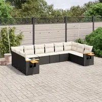 Set Divani da Giardino 10pz con Cuscini in Polyrattan Nero 3259564