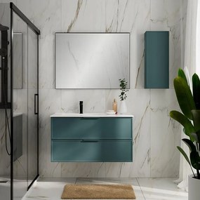 Mobile Quadra L100 H55 P45 mirto opaco laccato con lavabo in ceramica vasca SX base con 2 cassetti a chiusura ammortizzata