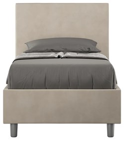 Letto singolo imbottito 80x200 microfibra Adele senza rete, con rete e contenitore, Sabbia / Con Rete