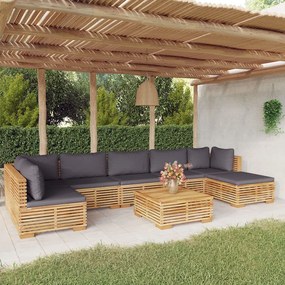 Set divani da giardino 8 pz con cuscini legno massello di teak