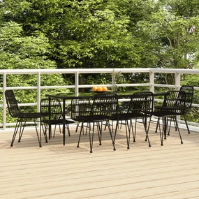 Set da pranzo da giardino 9 pz nero in polyrattan