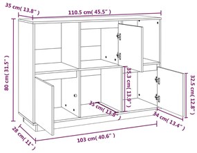 Credenza Miele 110,5x35x80 cm in Legno Massello di Pino