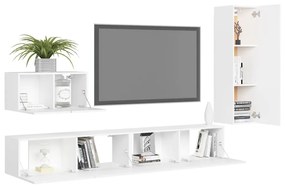 Set Mobili Porta TV 4 pz Bianco in Legno Multistrato