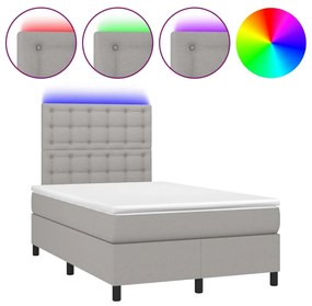 Letto a molle materasso e led grigio chiaro 120x200 cm tessuto