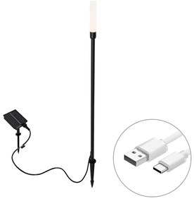 Lampada da terra per esterni nera con LED ricaricabile e solare - Barry