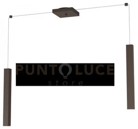 Square tube sospensione 2 luci marrone cavo cm.250 con base 1173-s2-ma