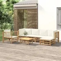 Set Salotto da Giardino 7pz con Cuscini Bianco Crema in Bamb 3155181