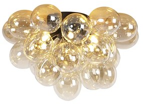 Plafoniera smart nera con vetro ambrato 6 luci incl. 6 WiFi G9 - Uvas