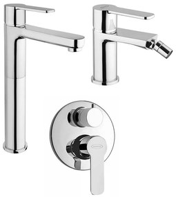 Set miscelatori lavabo alto + bidet + incasso doccia con deviatore Jacuzzi | rubinetteria Eolo ottone cromato per piletta click clack