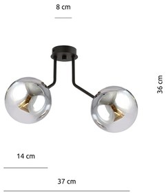 Plafoniera Moderna 2 Luci Nova In Acciaio Nero E Sfere Vetro Fumè