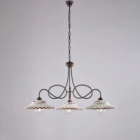 Lampadario Country Chic Bistrot 3 Luci Ruggine Con Ceramica Vietrese