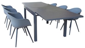 JERRI - set tavolo in alluminio cm 135/270 x 90 x 75 h con 6 Poltrone Dynamo