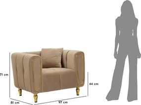 Poltrona grigio tortora con poggioli/con gambe con rivestimento in velluto Alma – Mauro Ferretti