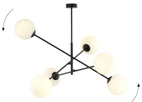 Lampadario da Soffitto in Acciaio e Vetro LINEAR 6 Nero 6xE14 Colore delle Sfere Bianco